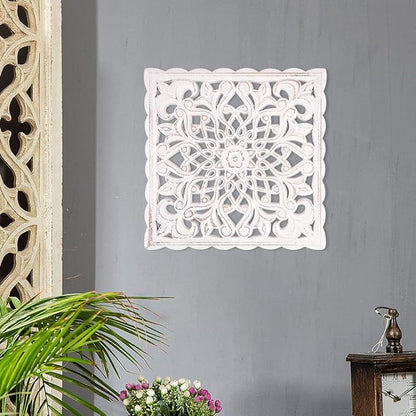HOTBEST Wooden Wall Decor Floral Hollow Carved Wall Panel Hanging Decor Rustic Wall Art Sculpture Home Wall Ornament for Hallway Bedroom Living Room Cafe Office ...(Square 30 * 30cm)