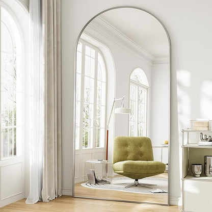 Oversized Full Length Mirror, 35"x78" Large Arched Floor Mirror Full Length with Stand, Room Decor Big Full Body Mirror with HD Tempered Glass Aluminum Frame for Bedroom Living Room, Silver