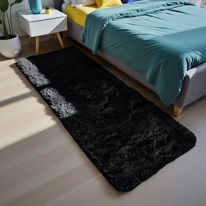 Soft Runner Rugs for Bedroom, Black 3x7 Area Rugs Fluffy Rug Shag Area Rug Carpet, Bedside Rug for Living Room Bedroom Kids Room Home Decor