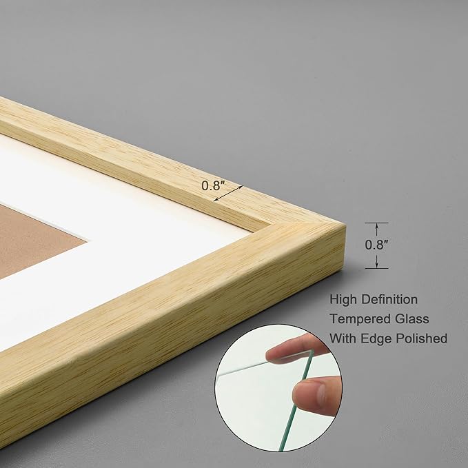 11x14 Picture Frame Made of Solid Wood Photo Frame with Real Glass for Pictures 8x10 with Mat or 11x14 Without Mat, Wall Mount or Tabletop Gallery Photo Frames,Natural,2 Pack