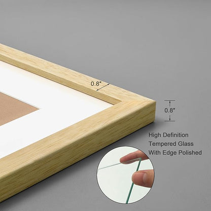 11x14 Picture Frame Made of Solid Wood Photo Frame with Real Glass for Pictures 8x10 with Mat or 11x14 Without Mat, Wall Mount or Tabletop Gallery Photo Frames,Natural,2 Pack