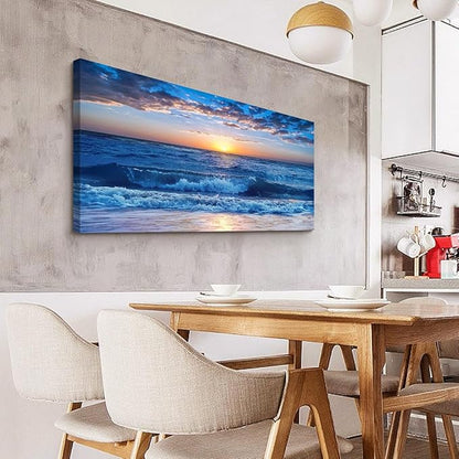 Wapluam Canvas Wall Art For Living Room Modern Decor For Bedroom Ocean Beach Wall Paintings Blue Sea View Wave Wall Pictures Prints Artwork Office Decor Room Aesthetic Home Decoration 20"X 40"