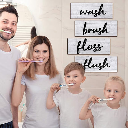 Jetec 4 Pieces Farmhouse Bathroom Wall Decor Wash Signs Rustic Hanging Wooden Signs Primitive Wall Arts Vintage Country Wooden Decorations for Home Room Bathroom(White)