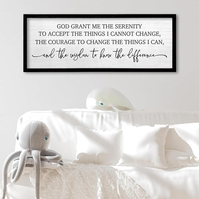 TQianJiang Serenity Prayer Wall Art Decor 24"X10" God Grant Me Sign Large Wood Framed Wall Hanging (Black)