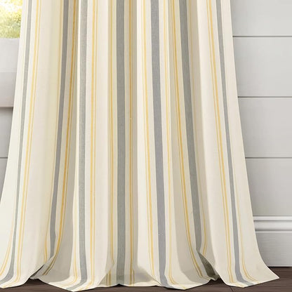 Lush Decor Farmhouse Stripe Yarn Dyed Eco-Friendly Recycled Cotton Window Curtain Panel Pair, 42" W x 95" L, Yellow & Gray - Classic Modern Rustic Charm - Eco Friendly Cotton Fabric