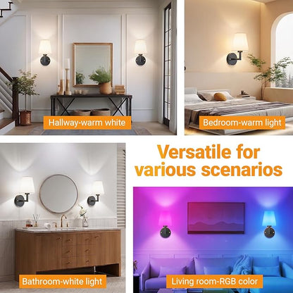 Nekhung Battery Operated Wall Sconces Set of 2, Wireless Wall Light with 10000mAh RGB Dimmable Magnetic Bulb, Rechargeable Wall Sconce with Remote Control for Bedroom Living Room
