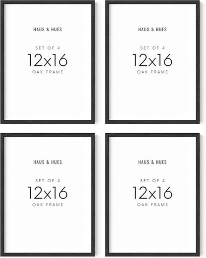 HAUS AND HUES 12x16 Black Oak Frame Set of 4 - Rustic Wooden Poster Holders with Basic Design
