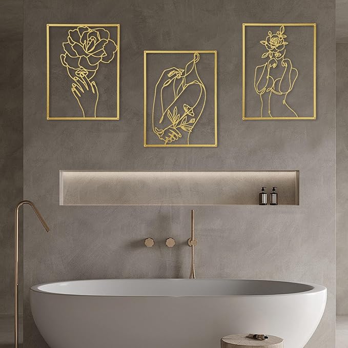 GOKURVG Wall Decor 3pcs Wall Art Modern Wall Sculpture Wall Decor for Living Room Wall Art Decor Abstract Wall Decor Decorative Wall Hanging Decor for Indoor Wall Décor Gold