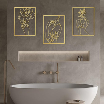 GOKURVG Wall Decor 3pcs Wall Art Modern Wall Sculpture Wall Decor for Living Room Wall Art Decor Abstract Wall Decor Decorative Wall Hanging Decor for Indoor Wall Décor Gold