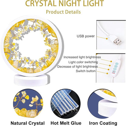 Runyangshi Natural Crystal Citrine Small Tree Round White Frame Tri-Color Ambient Light Home Decoration Night Light Healing Decor Gift