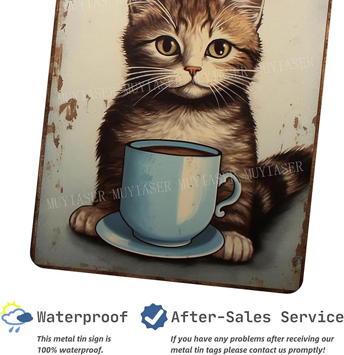 Metal Signs cat coffee retro Sign Vintage Signs Retro Aluminum Tin Sign for Kitchen Office Home Bar Cafe Decor 8x12 Inch