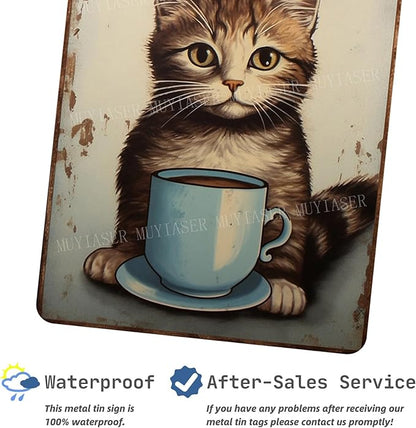 Metal Signs cat coffee retro Sign Vintage Signs Retro Aluminum Tin Sign for Kitchen Office Home Bar Cafe Decor 8x12 Inch