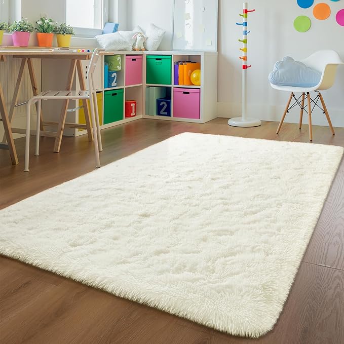 Andecor Soft Large Area Rugs, 9x12 Shaggy Plush Rug for Living Room Bedroom Dorm Boys Girls Room Home Indoor Decor Floor Carpet, Cream White