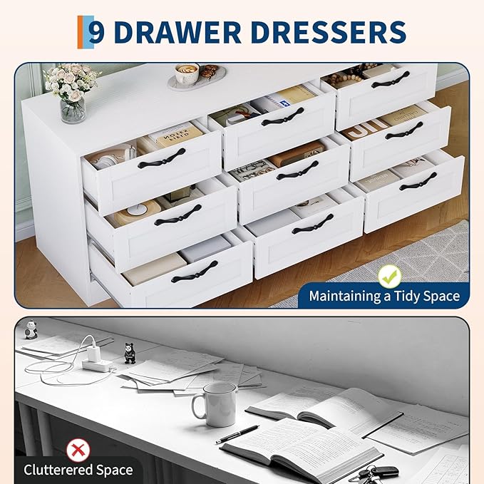 GarveeHome 9 Drawer Dresser TV Stand with Mount for 32-85 in TVs, Modern Entertainment Center with Drawers, Media Console Table for Bedroom Living Room