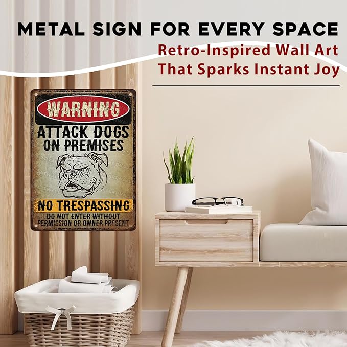 Bulldog Vintage Sign Beware Of Dog Metal Sign Not Responsible for Injury Or Death for Home Bedrooms Kitchen Bars Pubs Garages Gardens Patios Porches 12x16inch