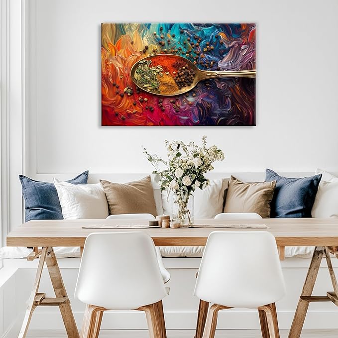 Kitchen Wall Decor Colorful Spices Seasoning On Spoon Picture Print On Canvas Abstract Contemporary Artwork For Home Dining Room Decoration Ready To Hang(Artwork-3,12"x18")