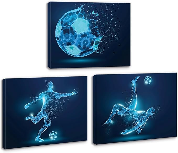Soccer Wall Art Prints Set of 3, Framed Soccer Posters - Soccer Room Decor For Men Kids Teenagers - Soccer Poster Set For Bedroom Man Cave - Soccer Wall Decor - Soccer Boys Bedroom Decor