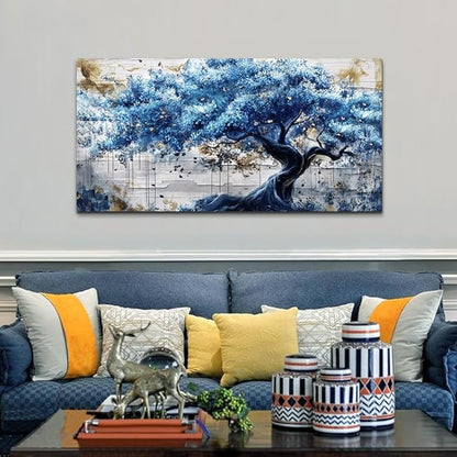 ERQINHUA Canvas Wall Art For Living Room Large Wall Decor For Bedroom Office Decor Blue Tree Wall Paintings Farmhouse Abstract Watercolour Pictures Artwork Home Decor Ready To Hang Posters 24"X48"