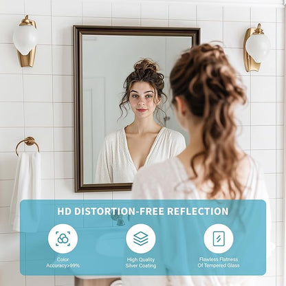 Retro Copper Effect Framed Wall Mirror, 30x40 Rectangle Mirror, Anti-desilvering Tempered Glass, Sustainable& Sturdy Frame, Farmhouse Mirror, Anti-Rust, 3min Fast Setup for Bathroom Living Room