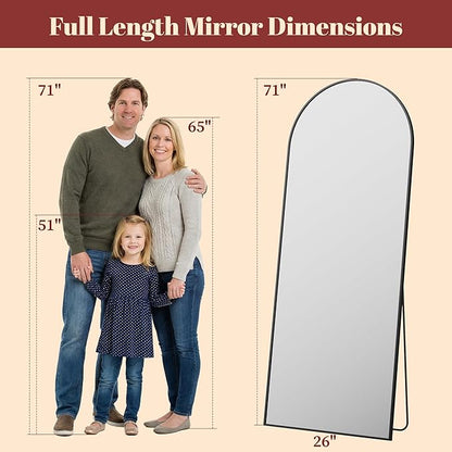 Suidia 71"x28" Arched Full Length Mirror with Stand, Full Body Mirror with Aluminum Frame, Freestanding/Leaning/Wall-Mounted, Floor Mirrors for Bedroom, Living Room, Entryway, Dressing Room, Black
