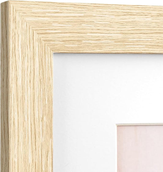 Momentworth 5x7 Picture Frame with Mat for 4x6, Natural Wood Grain 5 x 7 Gallery Wall Picture Frames for Tabletop or Wall Mounting(4 Pack, Natural)