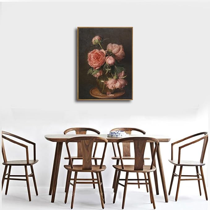 Pyradecor Extra Large Vintage Home Decor Retro Framed Canvas Wall Art Pfingstrosen Canvas Prints Classical Floral Farmhouse Wall Decor for Living Room Decorations