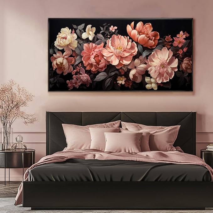 Flower Wall Decor Pink and White Botanical Painting Home Decor Aesthetic Framed Artwork for Living Room Bedroom Office Room Decor 24"x 48"