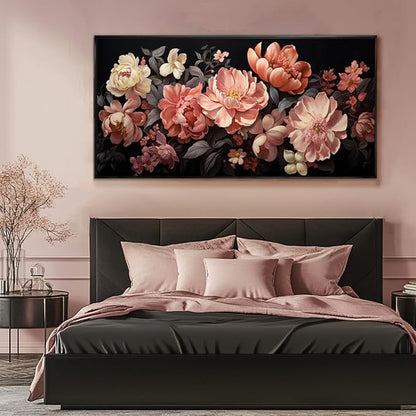 Flower Wall Decor Pink and White Botanical Painting Home Decor Aesthetic Framed Artwork for Living Room Bedroom Office Room Decor 24"x 48"