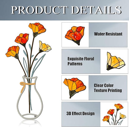 Fanjashn 3 Pcs Metal Flowers Wall Decor, Minimalist Floral Wall Art Decor for Bathroom, Living Room, Bedroom, Kitchen and Dining Room