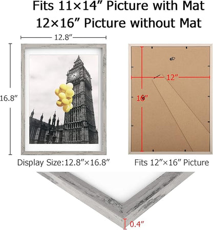 BSRHOMR 12x16 Picture Frame with Mat, Distressed Gray Photo Frame 6 Pack with 11 x 14 Mat, Display Table Top or Wall Mount for Home Decor