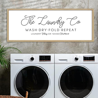 Laundry Room Wall Decor 32"×12" Laundry Today Or Naked Tomorrow Sign Wash Dry Fold Repeat Large Funny Farmhouse Vintage Quote Humorous Hanging Art (Wood)
