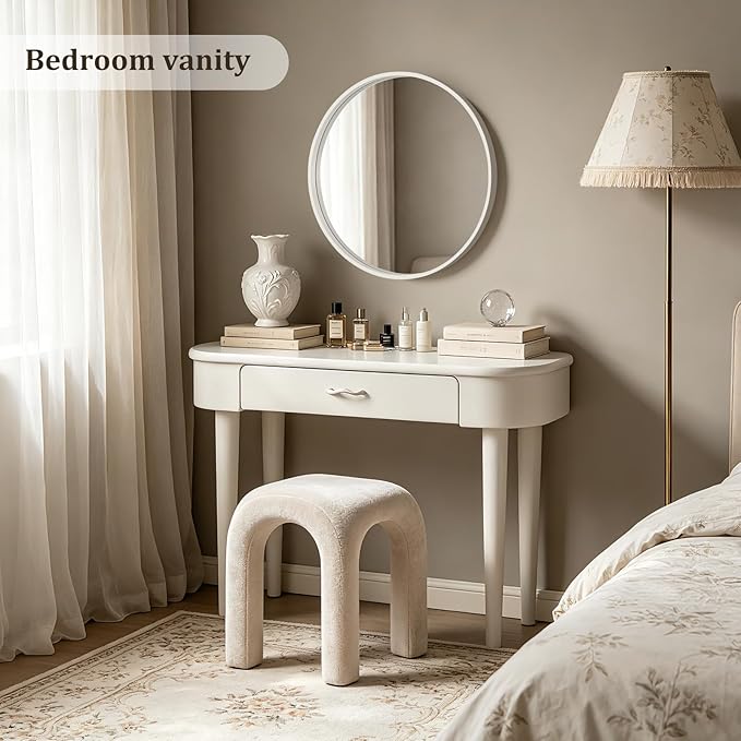 HOMECOOKIN Round Wood Mirror 24 inch Circle Mirror, Rustic Farmhouse Wooden Framed Decorative Wall Decor, Vanity Wall Mirror for Bathroom, Bedroom, Entryway, Living Room (White)