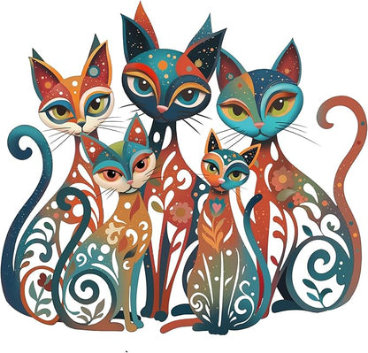 Wesiti Cat Wall Art Decor Iron Wall Sculptures Decor for Cats Lover 13.58 x 12.40 Inches Colorful Mid Century Cat Retro Signs for Home Living Room Bedroom Kitchen Office(Timeless)