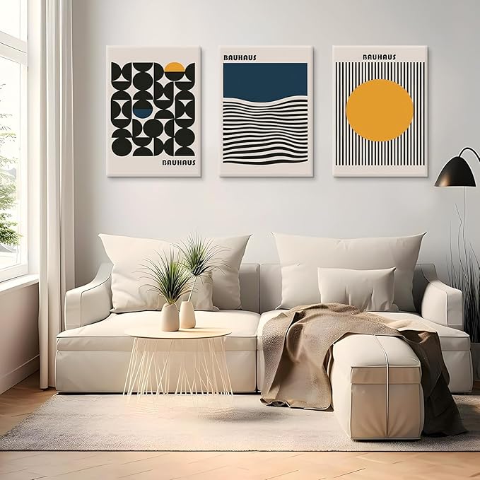 3Pcs Bauhaus Style Wall Art Bohemian Abstract Wall Decor Minimalist Canvas Mid Century Moderngeometry Poster Prints Painting Picture Suitable for Living Room Bedroom （12x16 Canvas）