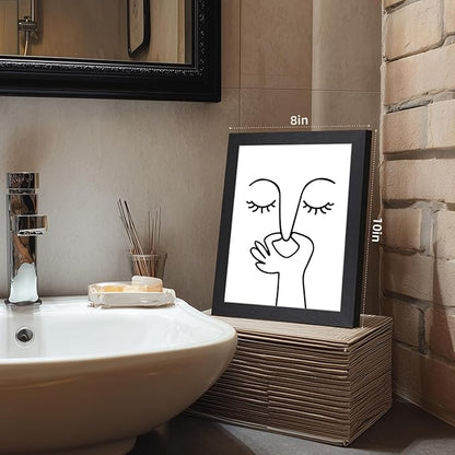 Cyebmo Funny Bathroom Wall Art, Minimalist Black and White Bathroom Picture Wall Decor, Toilet Pinching Nose Art Print for Restroom Guest BathRoom Wood Framed Ready to Hang 8x10 Inch