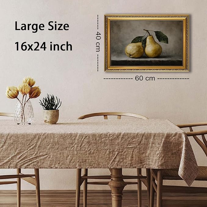 WZGZXU Vintage Gold Framed Wall Art Fruit Wall Decor Pear Canvas Art Still Life Pictures Antique Paintings Cottage Prints For Living Room Kitchen 16x24in