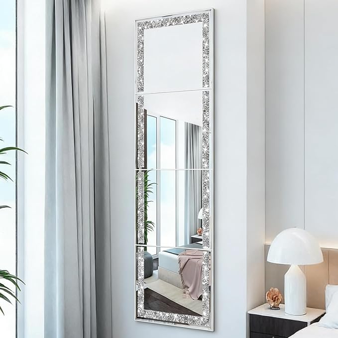 ZOLAPI Glamorous Crystal Crush Diamond Design – Adorned with Sparkling Crushed Diamond Trim Along the Edges, This Frameless Mirror adds a Touch of Luxury and Elegance to Any Space(11x14 inch 4pcs)