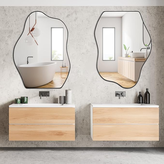 POZINO Irregular Mirror, 32"x24"Asymmetrical Mirror, Morden Odd Shape Mirrors, Abstract Frameless Wall Mirrors for Bathroom Living Room Bedroom Entryway Home Decor