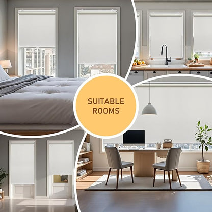 Cordless Roller Shades Blackout Blinds for Windows Room Darkening Rolled Up Shades with Spring System, UV Protection Window Shades Door Blinds for Home and Office (74" W x 72" H, Ivory)