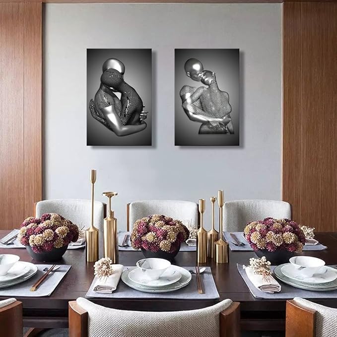 Framed Love Heart 3d Wall Art Romantic Couple Hug Abstract Art Prints Posters Decor Grey Black and White Canvas Prints Bedroom Bathroom Hotel Valentine'S Day Ready to hang 16x24InchX3