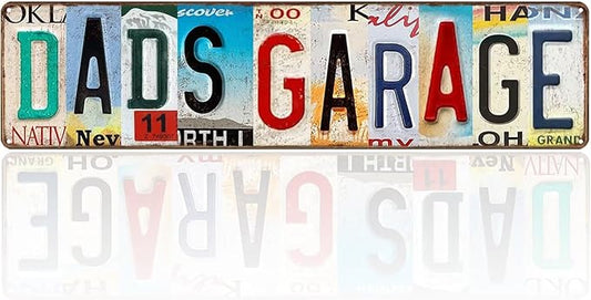 Dad Sign - Dad's Garage Metal Sign - Perfect Gifts for Dad From Daughter or Son, Step Dad Gifts, Things To Get Your Dad For Christmas, License Plate Design Garage Signs for Men