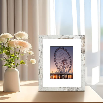 BESCRCL 8x10 Picture Frame Distressed White Set of 6, Display Pictures 5x7 with Mat or 8x10 Without Mat for Wall Mounting or TableTop