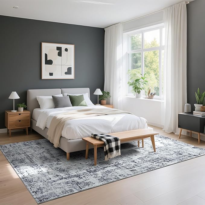HOMORE Machine Washable Rug 6x9 Grey Rug for Living Room, Modern Neutral Rugs for Bedroom Non Slip Carpet for Kids Nursery Room, Gray Area Rugs for Dining Room Kitchen Dorm