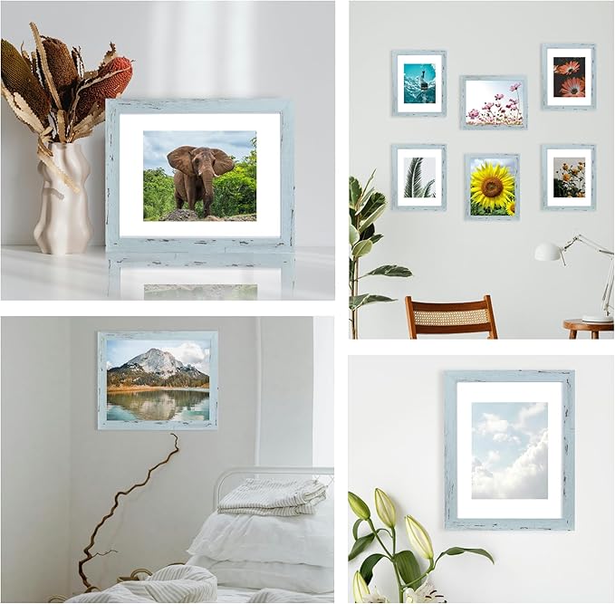 Blue 11x14 Picture Frame set of 2, Display 11x14 without Mat or 8x10 with Mat，Wall Gallery Photo Frames