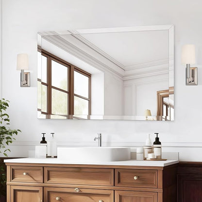 40x30 Inch Rectangle Frameless Mirror, Beveled Bathroom Mirror, Frameless Wall Mirror with 1" Beveled Edge for Bathroom Vanity, Entryway, Living Room