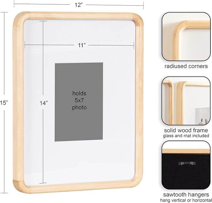 Kate and Laurel Inglewood Modern Wall Picture Frame Set of 3; 11x14 matted to 5x7; Natural Wood; Three-Piece Frame Set for Gallery Wall Accent Set in Living Room Decor