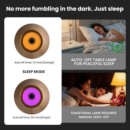 Timjorman RGB Palm-Sized Cordless Table Lamp, Rechargeable Touch Metal Bedside Lamp, 3 Brightness 3000K Warm Light, Small Table Lamp for Bedroom, Restaurant, Patio, Camping (Antique Brass&Black 1PACK)