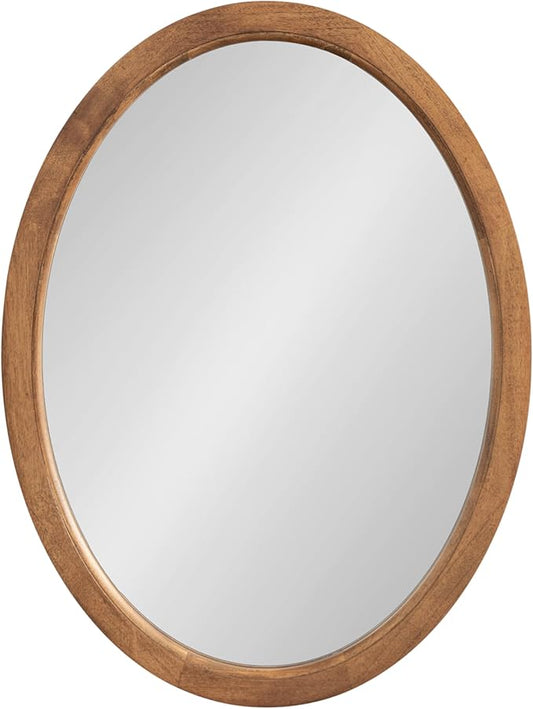 Kate and Laurel Hogan Farmhouse Oval Framed Wall Mirror; 18 x 24; Natural Rustic; Decorative Traditional Wood Mirror with Soft Curvature and Oval Shape
