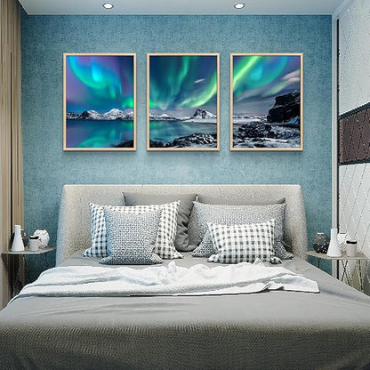 MHARTK66 Canvas Wall Art For Living Room Large Wall Decor For Bedroom Abstract Landscape Pictures Office Wall Decoration Aurora Nature Scenery Paintings 3 Piece Framed Art Prints Farmhouse Home Decor