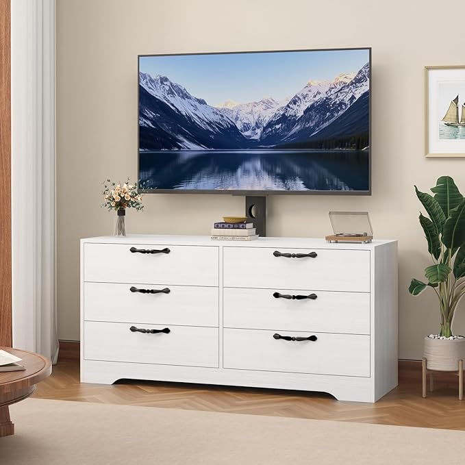 GarveeHome 47.2" Modern TV Stand with Mount for 75 Inch TVs - Adjustable Height Media Console with 6 Drawers, Sturdy MDF Entertainment Center for Living Room, Bedroom & Office